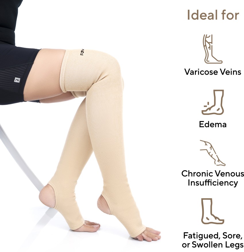 FOVERA Varicose Veins Compression Stockings (Above Knee), for Men & Women  (L, 1 Pair) Heel Support - Buy FOVERA Varicose Veins Compression Stockings (Above  Knee), for Men & Women (L, 1 Pair)