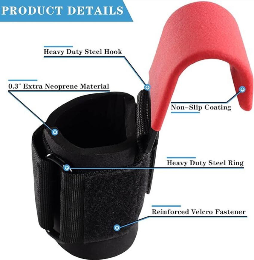 Heavy Duty Weight Lifting Hooks with Wrist Support Strap Power