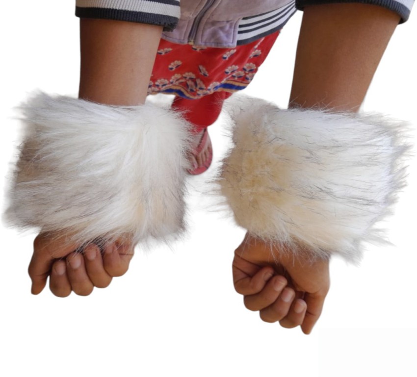 Gustave Women Faux Fur Wrist Cuffs Winter Fluffy Wrist Warmers Thick Furry  Short Wristband Ring Cuffs Brown 