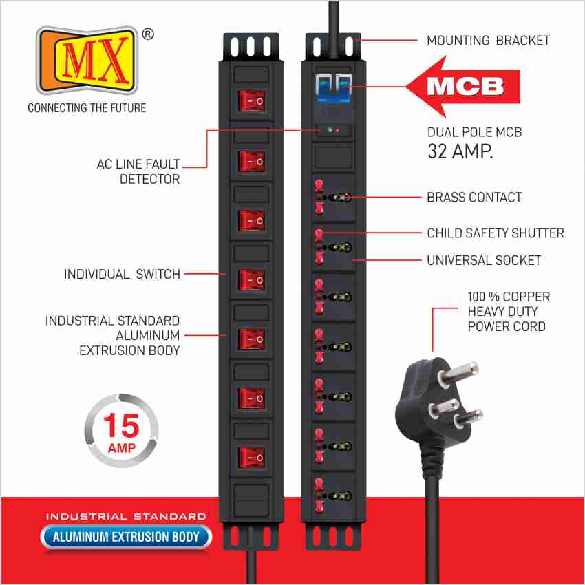 MX Universal Pdu 15 Amp 7 Individual Switch & Dual Pole 32 Amp Mcb