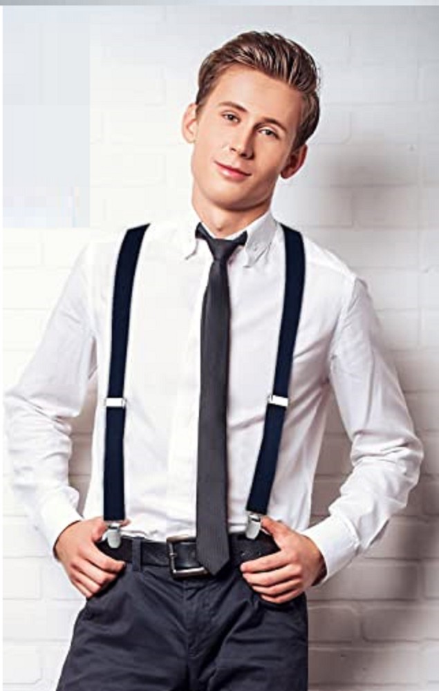 Shoulder Straps Men 4 Clips Suspenders Belt Adjustable Jacquard Y