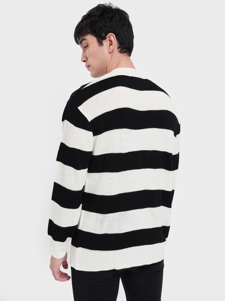 Theory Mens M hotsell Black White Striped Lebor Crew Neck Fine Bilen Pullover Sweater