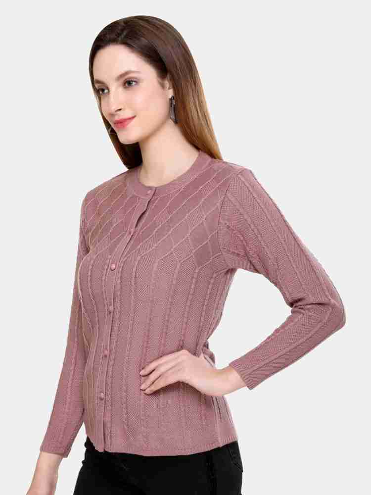 CLAPTON Woven Crew Neck Casual Women Pink Sweater - Buy CLAPTON Woven Crew  Neck Casual Women Pink Sweater Online at Best Prices in India