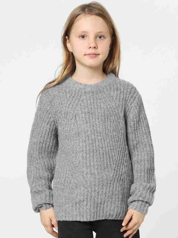 Kids Only Solid Round Neck Casual Girls Grey Sweater Buy Kids