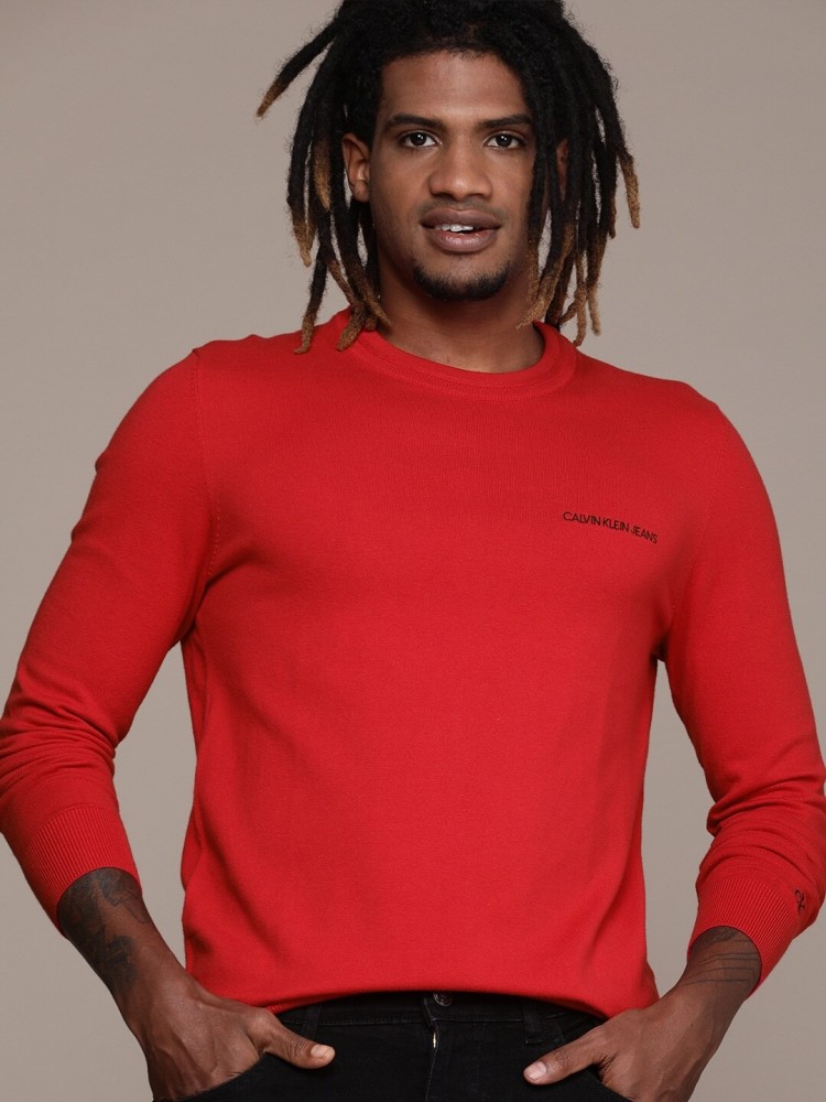 Calvin Klein Jeans Solid Round Neck Casual Men Red Sweater Buy