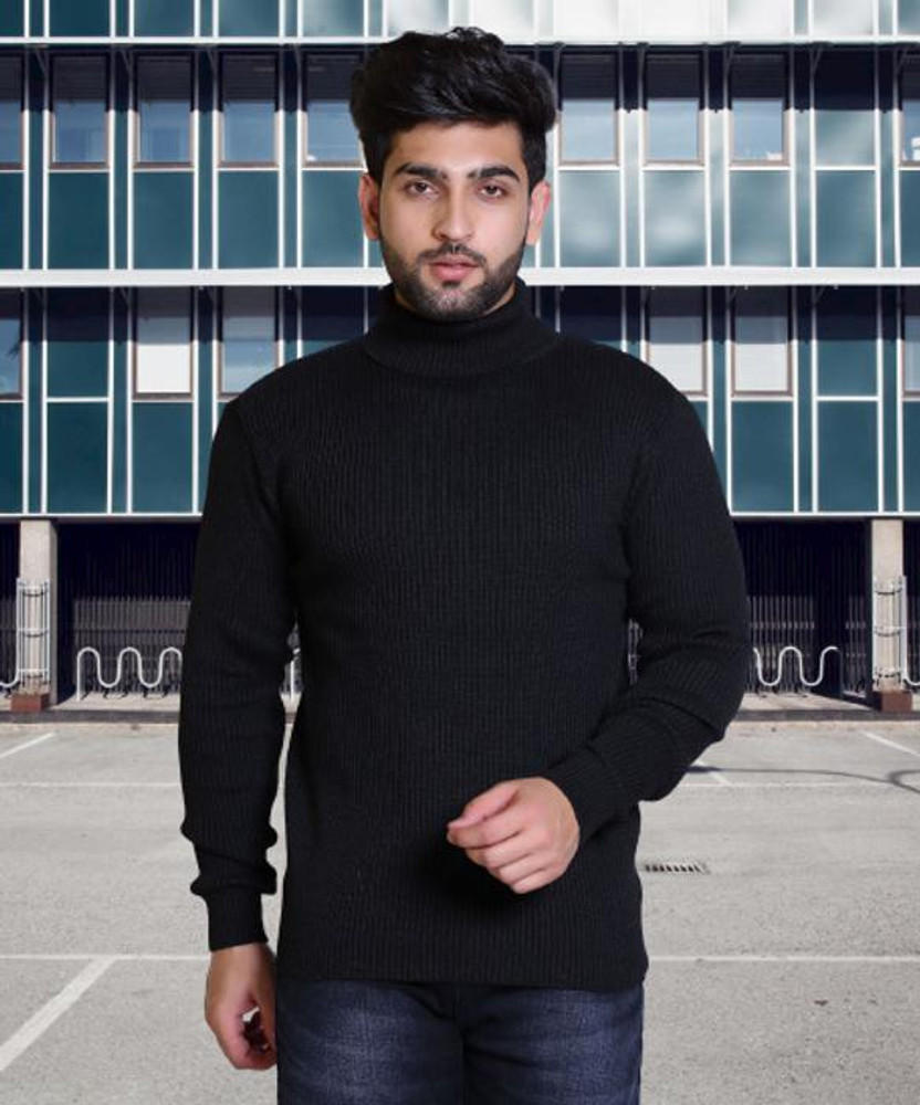jorden4u Self Design High Neck Casual Men Black Sweater Buy