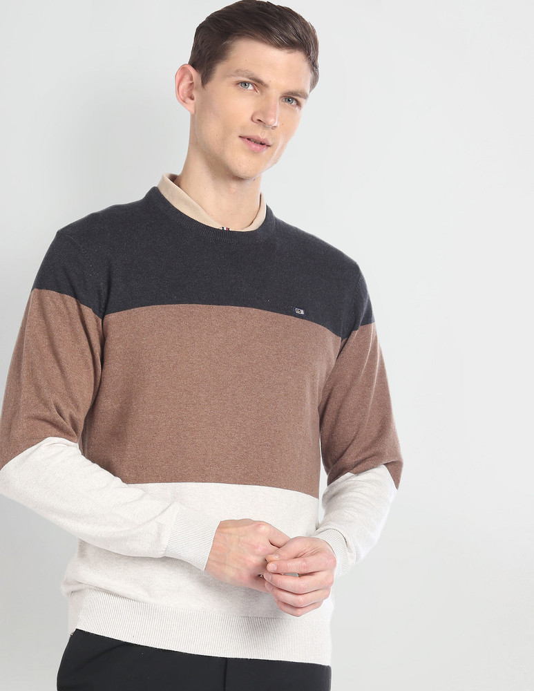 Arrow Sport Colorblock Crew Neck Casual Men Black Sweater Buy