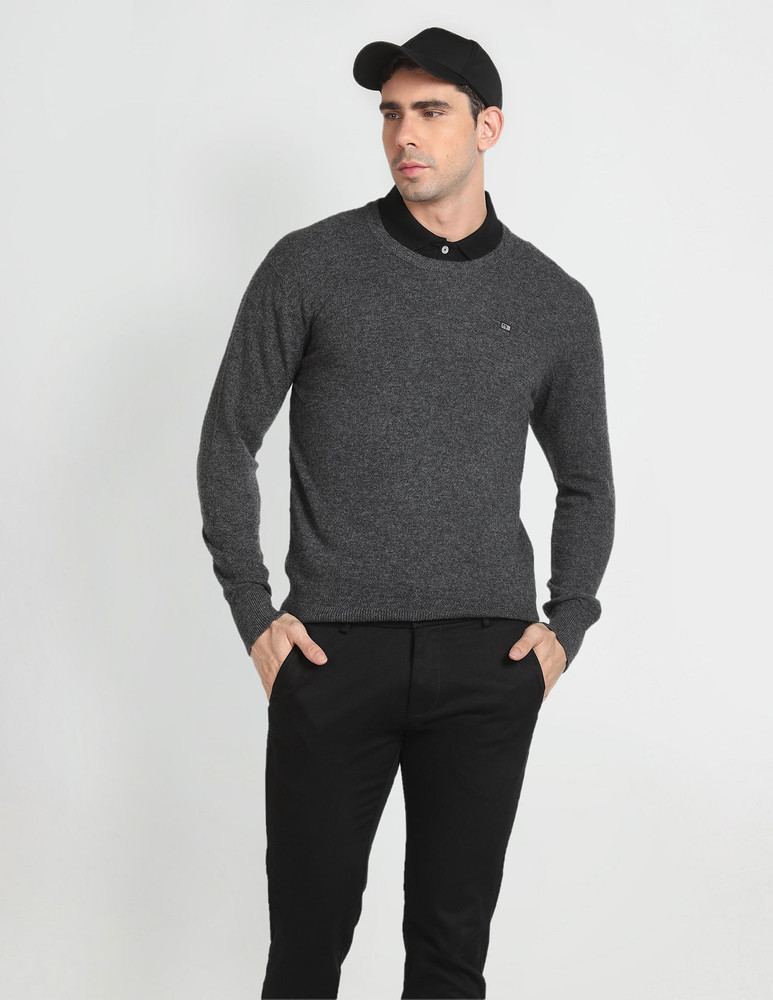 Arrow Sport Self Design Crew Neck Casual Men Grey Sweater Buy