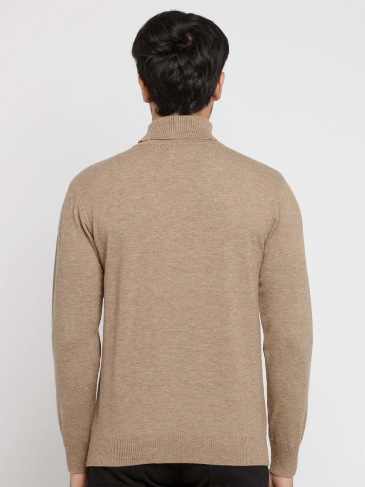 Mens Solid High Neck Sweater - 3XL / KHAKI / SQ-FK-21254-KHAKI