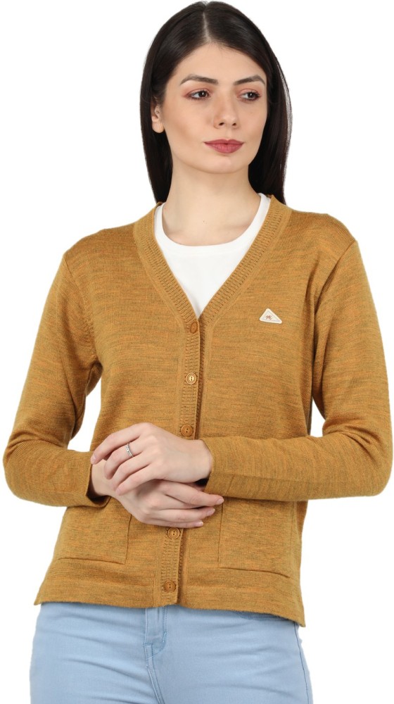 Buy Golden Self Design V Neck Sweater Online in India - Monte Carlo