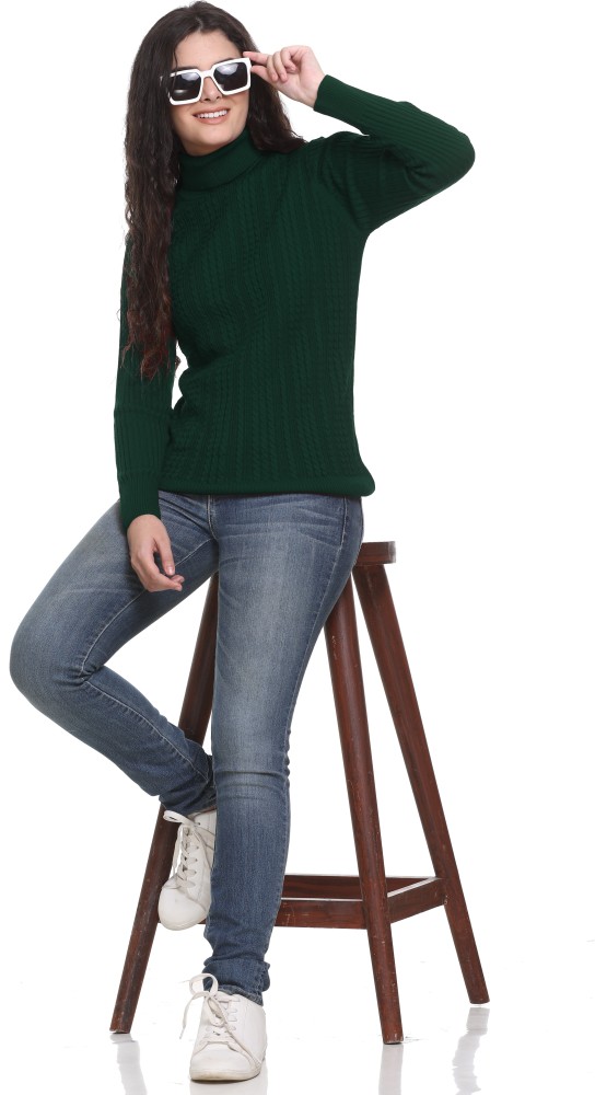 Godfrey Women Light Green Faux Fur Banded Collar Sweater - M