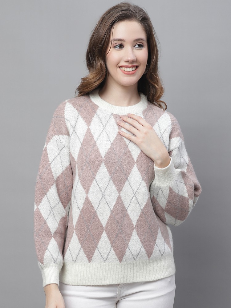 Buy Tokyo Talkies Grey V-Neck Argyle Sweater for Women Online at