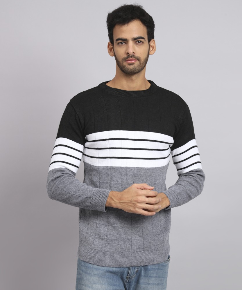 HELL BOUND Woven Round Neck Casual Men Multicolor Sweater Buy