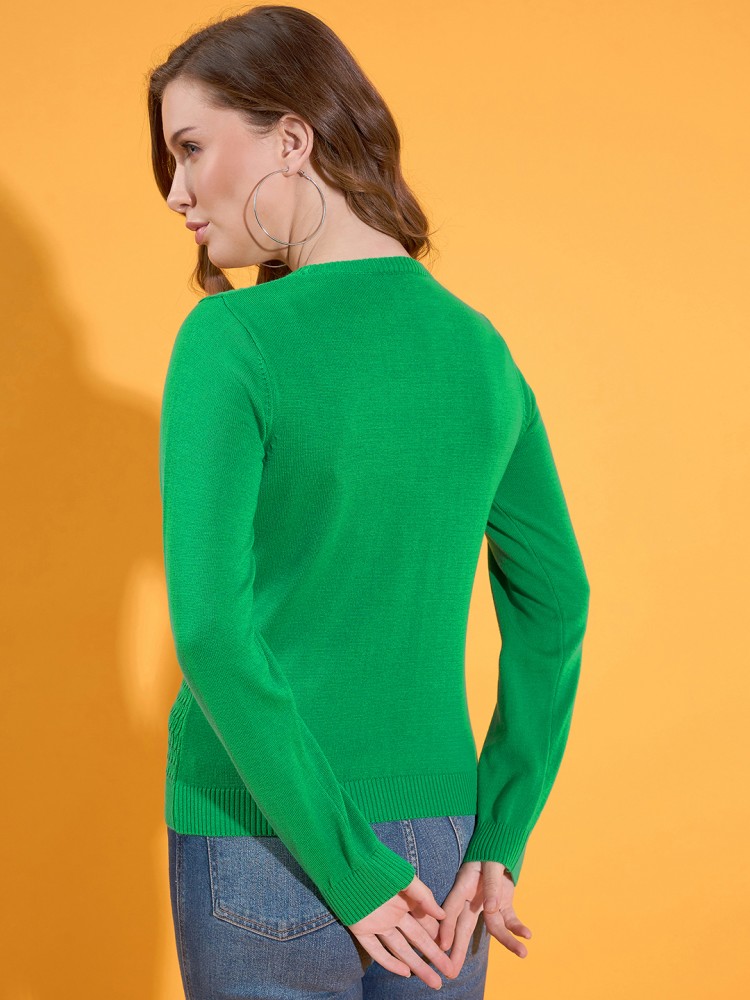 98 Degree North Self Design Round Neck Casual Women Green Sweater - Buy 98  Degree North Self Design Round Neck Casual Women Green Sweater Online at  Best Prices in India