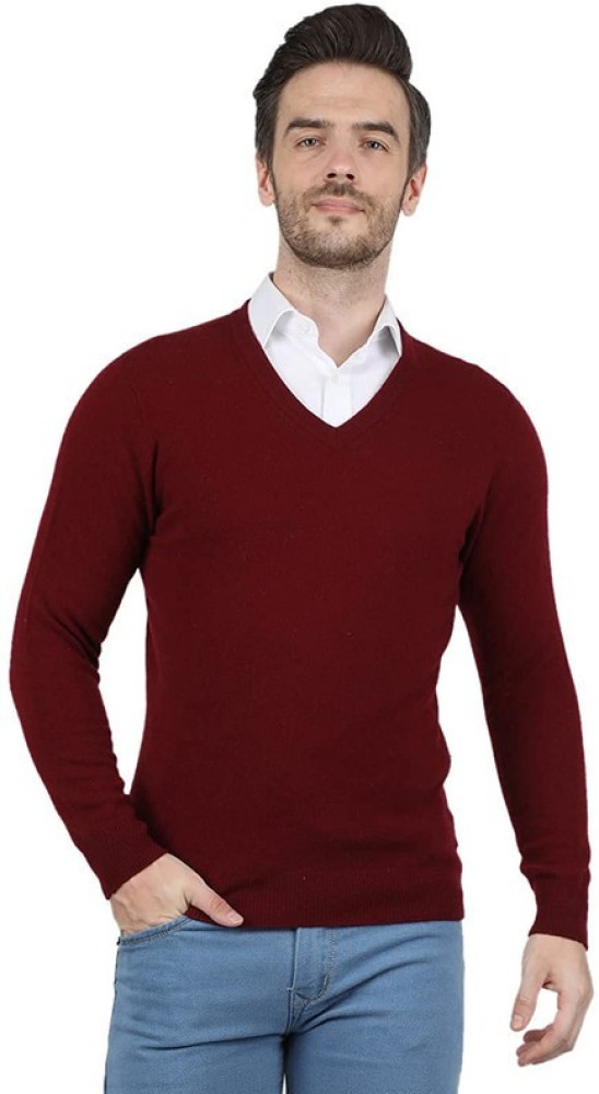 Mens maroon 2025 v neck sweater