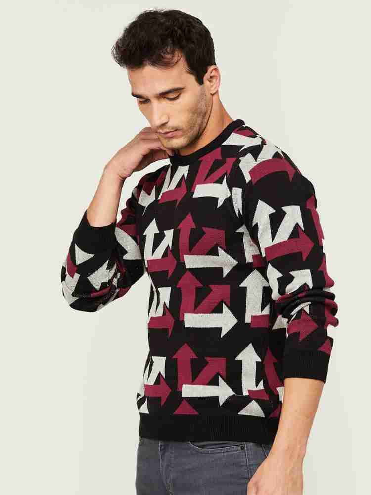 BOSSINI Geometric Print Round Neck Casual Men Red Sweater Buy