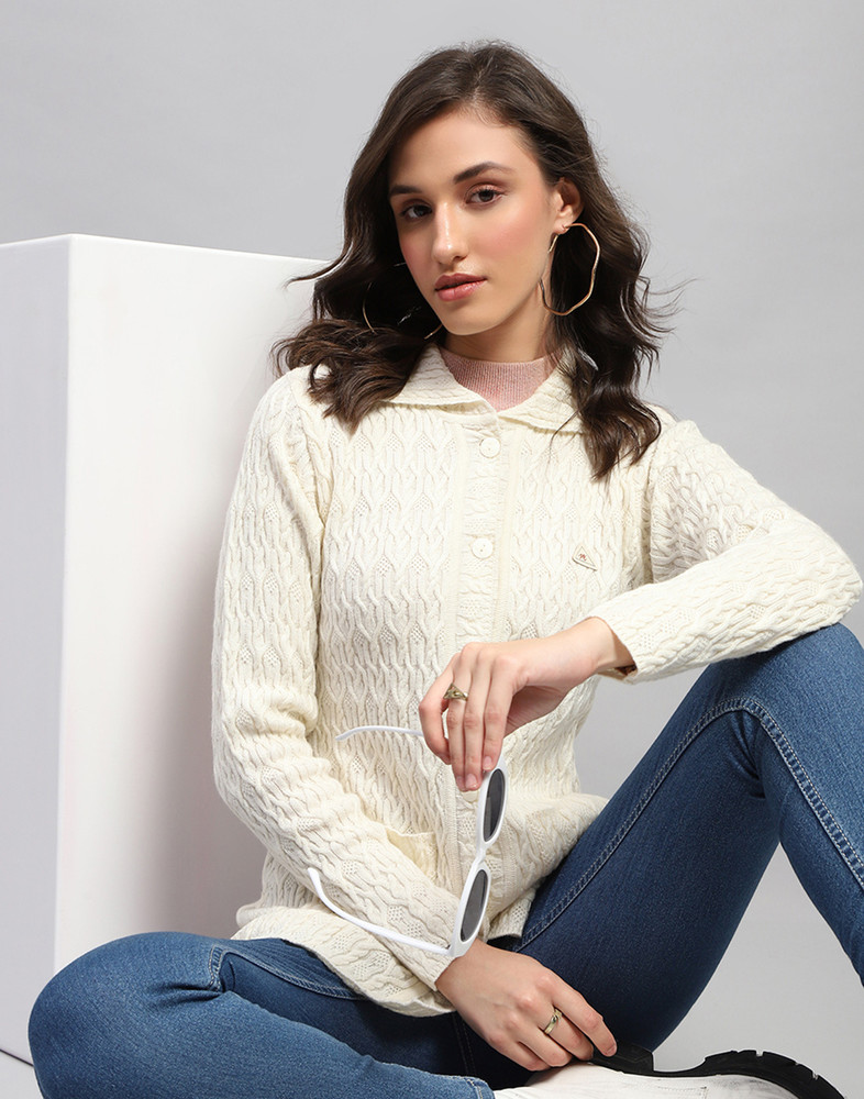 Monte Carlo White Sweater Ladies MONTE CARLO Self Design Collared