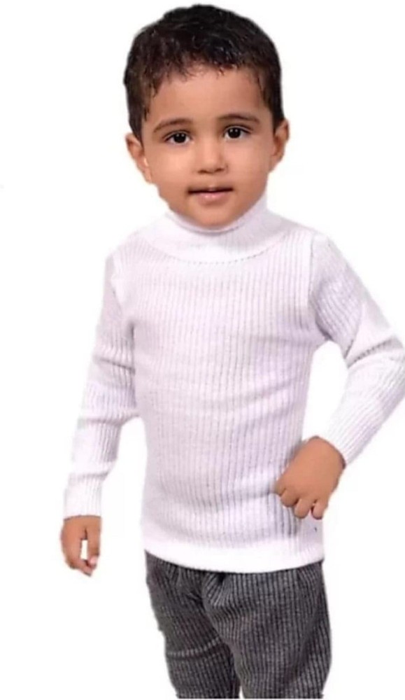 Hivata Solid Turtle Neck Casual Baby Boys Baby Girls White