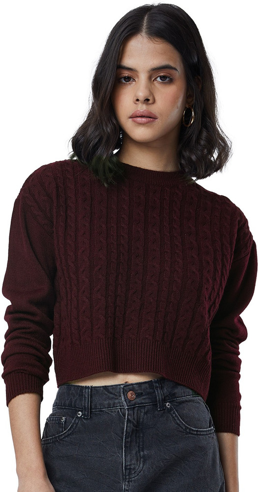 Maroon crop top sweater best sale