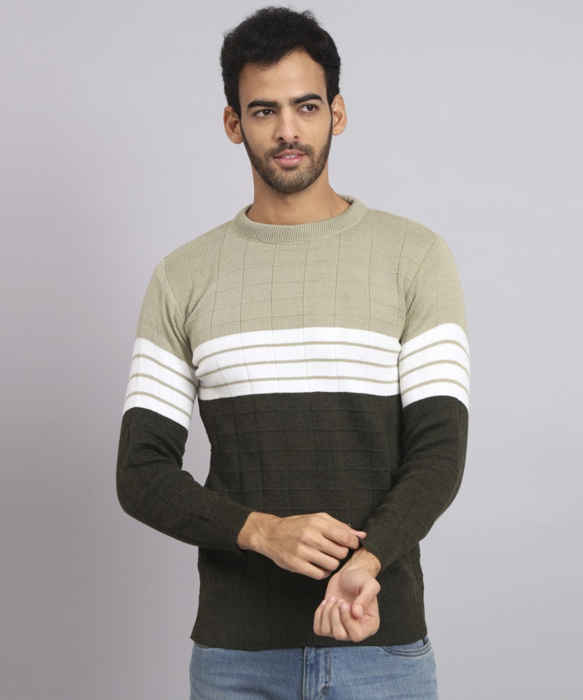 TWOCRAZIIE Striped, Colorblock Round Neck Casual Men Multicolor