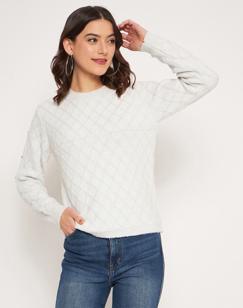 MADAME Embellished Round Neck Casual Women White Sweater Buy MADAME Embellished Round Neck Casual Women White Sweater Online at Best Prices in India Flipkart