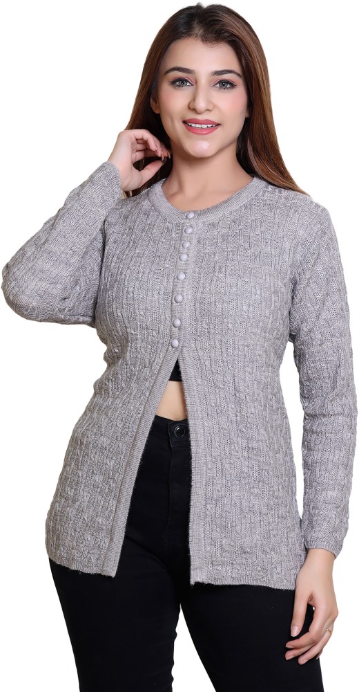 Varenyam Self Design Round Neck Casual Women Grey Sweater Buy