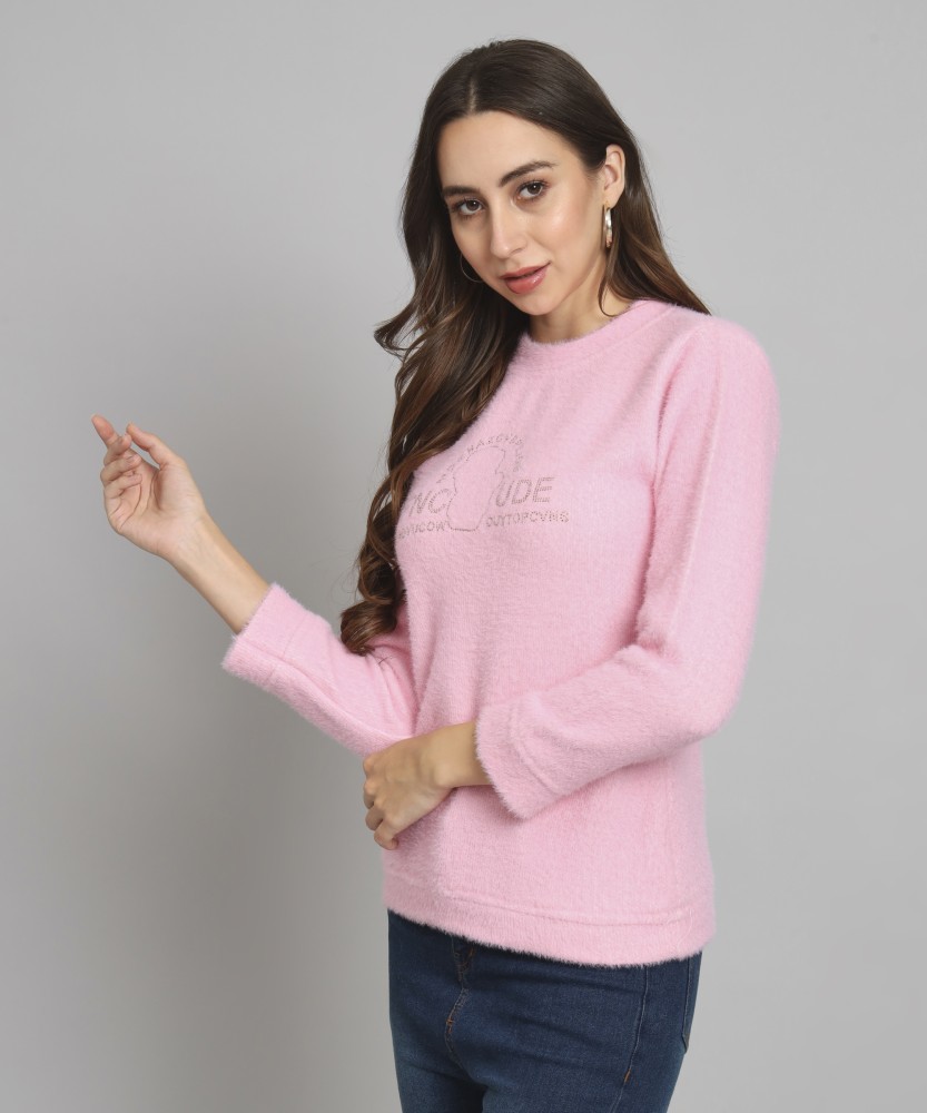 BUDAPEST Self Design Round Neck Casual Women Pink Sweater - Buy BUDAPEST  Self Design Round Neck Casual Women Pink Sweater Online at Best Prices in  India