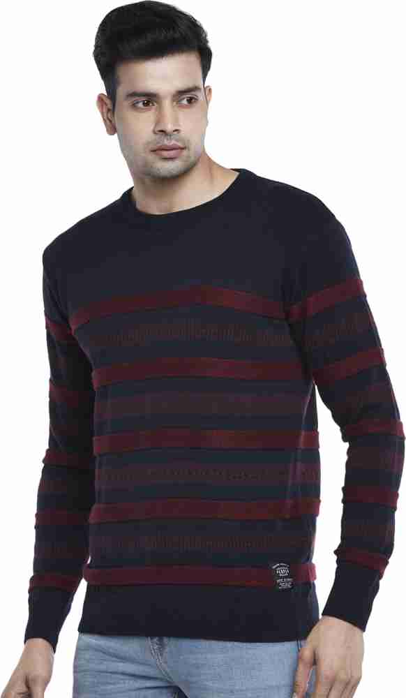 PEOPLE Striped Round Neck Casual Men Blue Sweater - Buy PEOPLE Striped  Round Neck Casual Men Blue Sweater Online at Best Prices in India