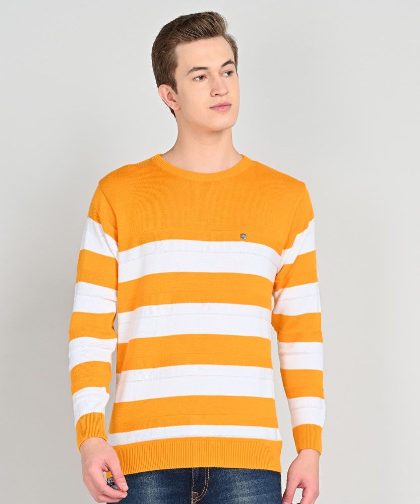 MONTE CARLO Striped Round Neck Casual Men Gold Sweater - Buy MONTE CARLO  Striped Round Neck Casual Men Gold Sweater Online at Best Prices in India