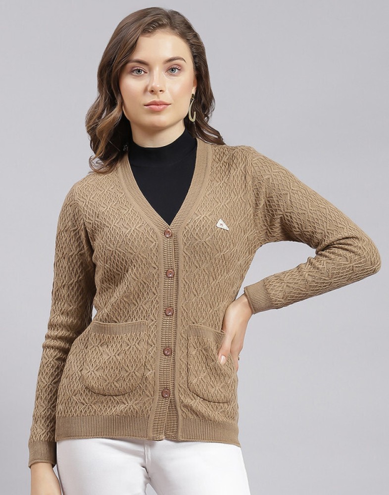 Buy Golden Self Design V Neck Sweater Online in India - Monte Carlo