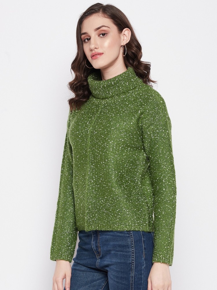 MADAME Embellished High Neck Casual Women Green Sweater - Buy MADAME  Embellished High Neck Casual Women Green Sweater Online at Best Prices in  India