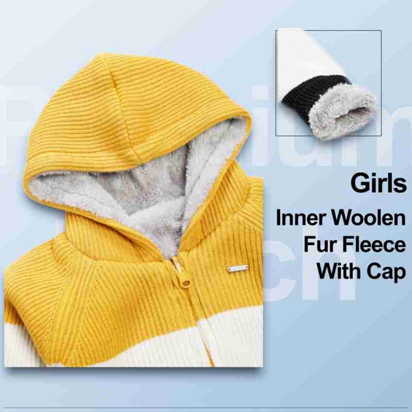 Kids Woolen Warm Hoody with Inner Fleece for Girls