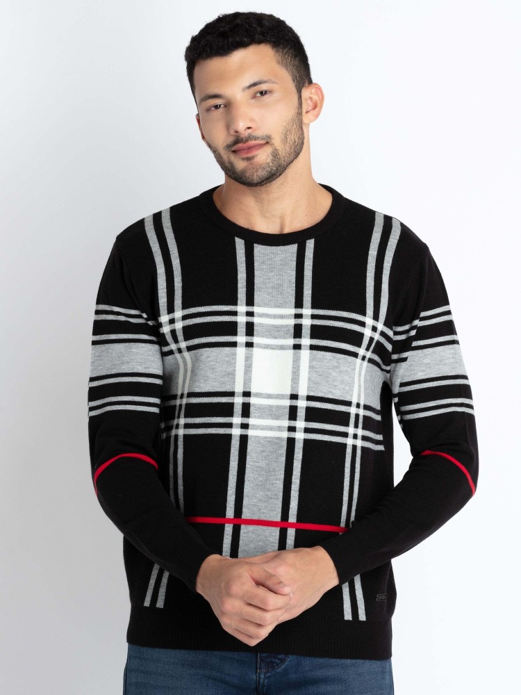 Black and outlet red checkered sweater