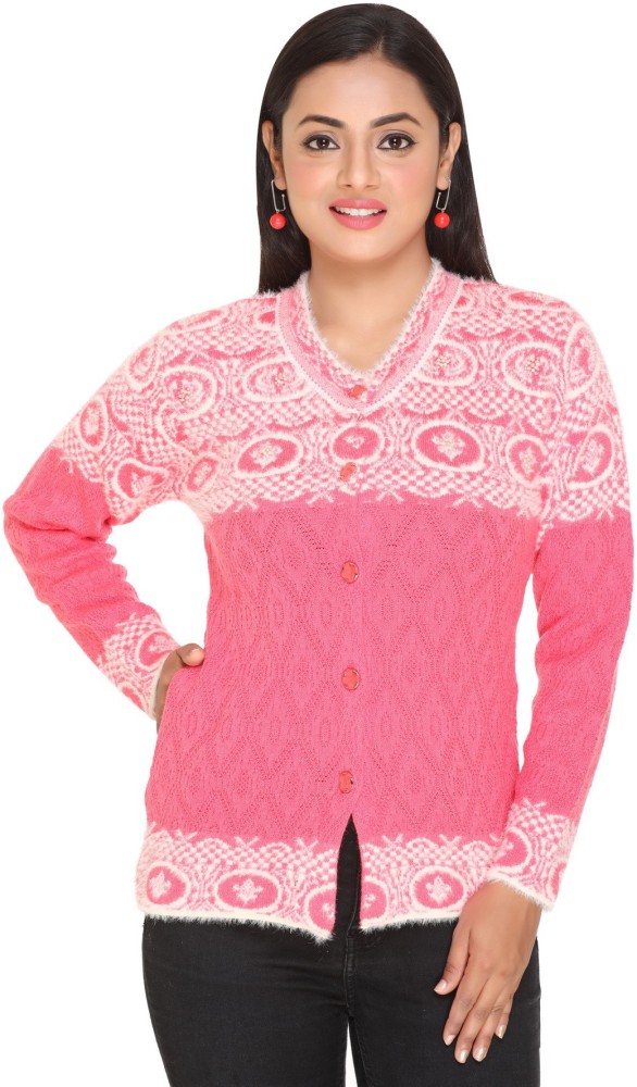 PIPASA WOMEN Woven V Neck Casual Women Pink Sweater - Buy PIPASA