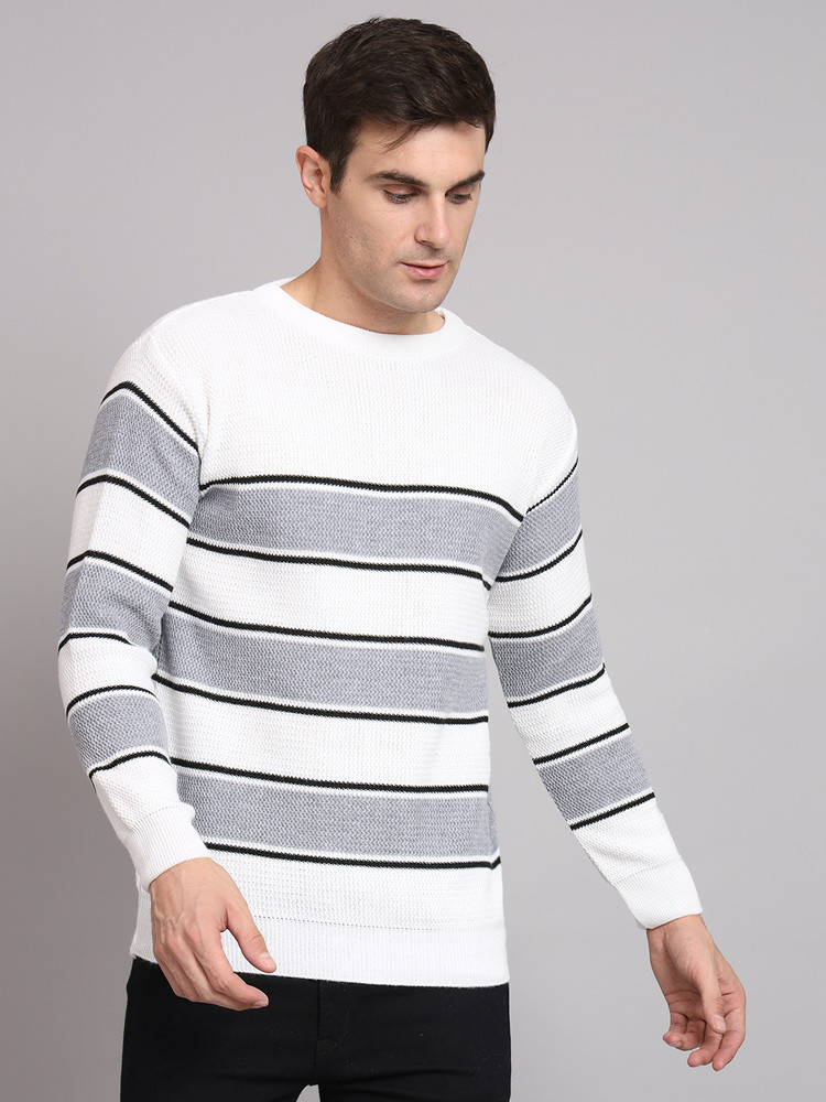 Gray and white striped sweater on sale