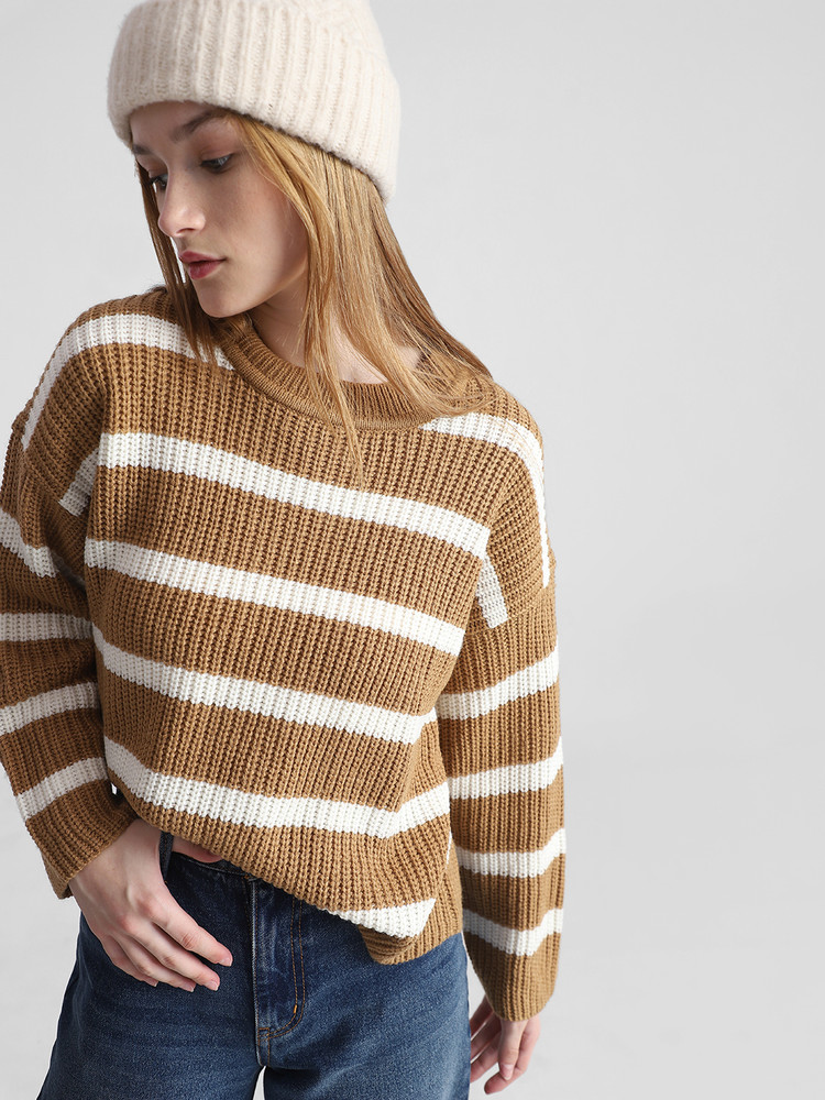 peepinsidehead U Neck 貫い Summer Knit brown