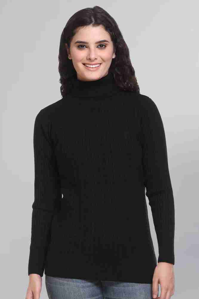 GODFREY Self Design High Neck Casual Women Black Sweater - Buy