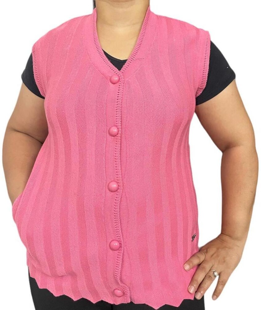 Abeer Self Design V Neck Casual Women Pink Sweater Buy Abeer