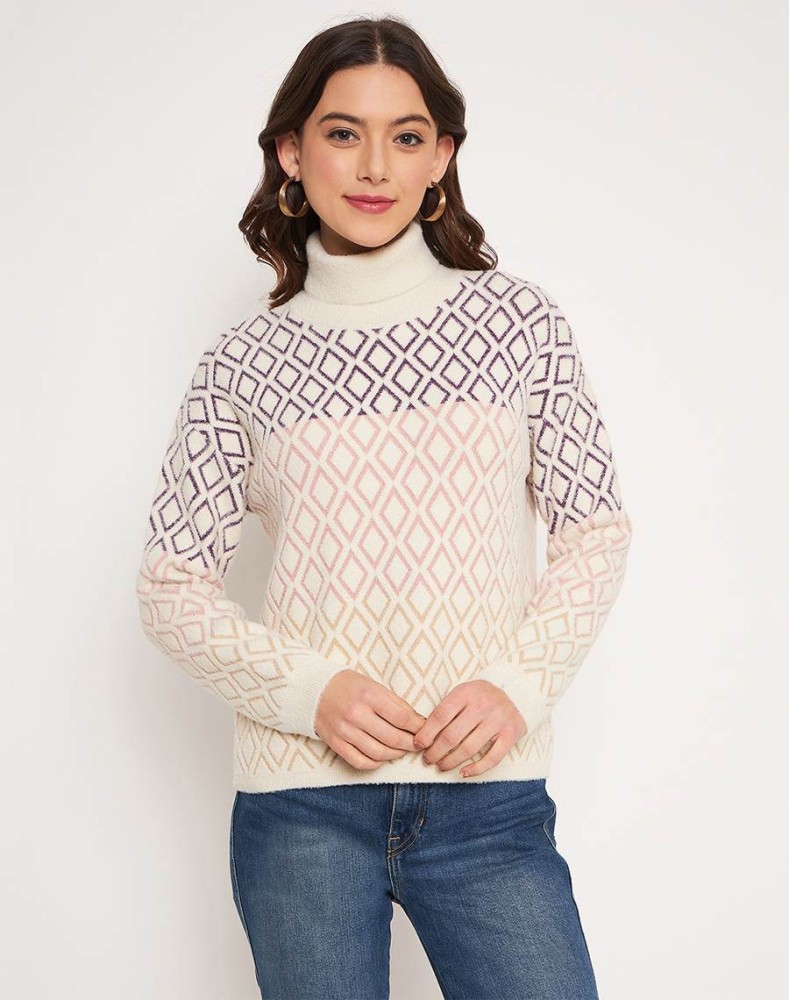 MADAME Printed Turtle Neck Casual Women Beige Sweater - Buy MADAME Printed Turtle  Neck Casual Women Beige Sweater Online at Best Prices in India