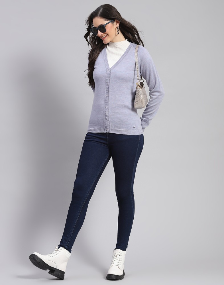 MONTE CARLO Solid V Neck Casual Women Grey Sweater - Buy MONTE CARLO Solid  V Neck Casual Women Grey Sweater Online at Best Prices in India