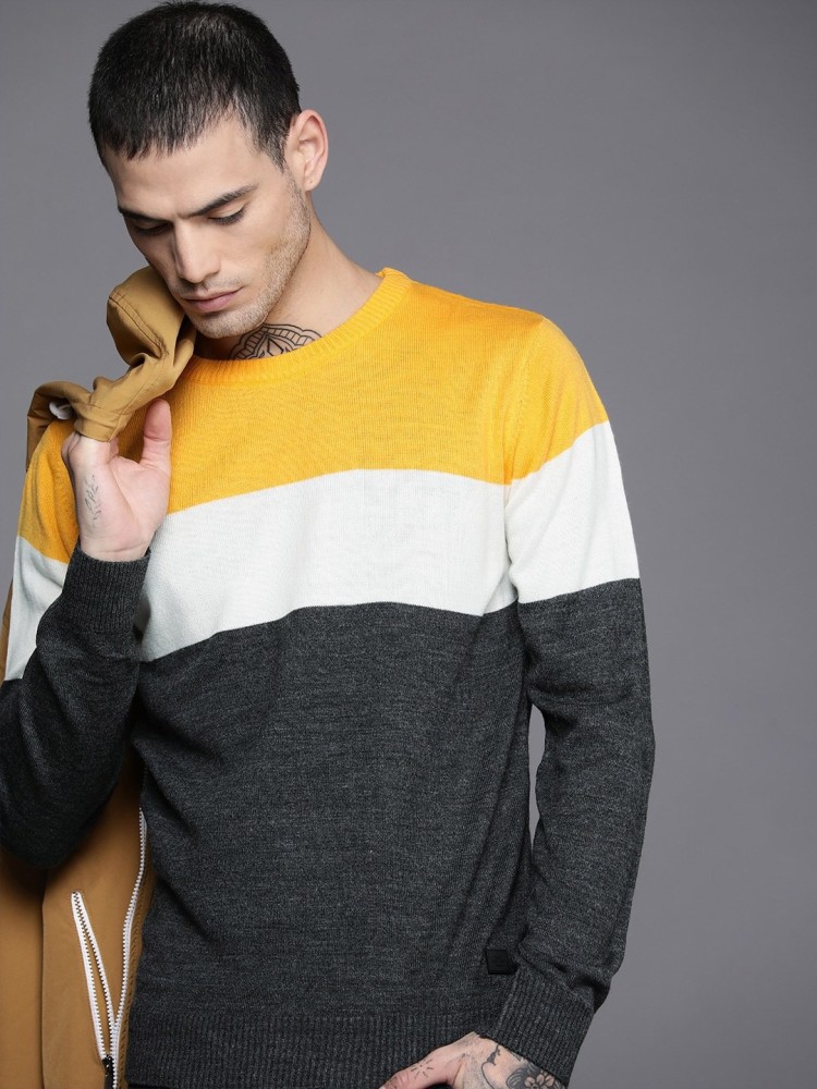 Mens yellow and black striped clearance sweater