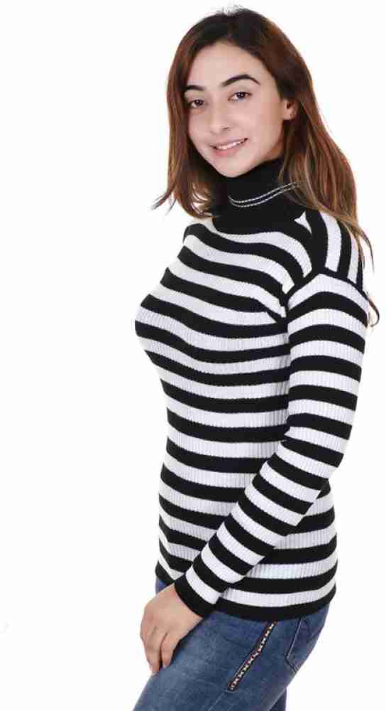 Black and white cheap striped high neck top