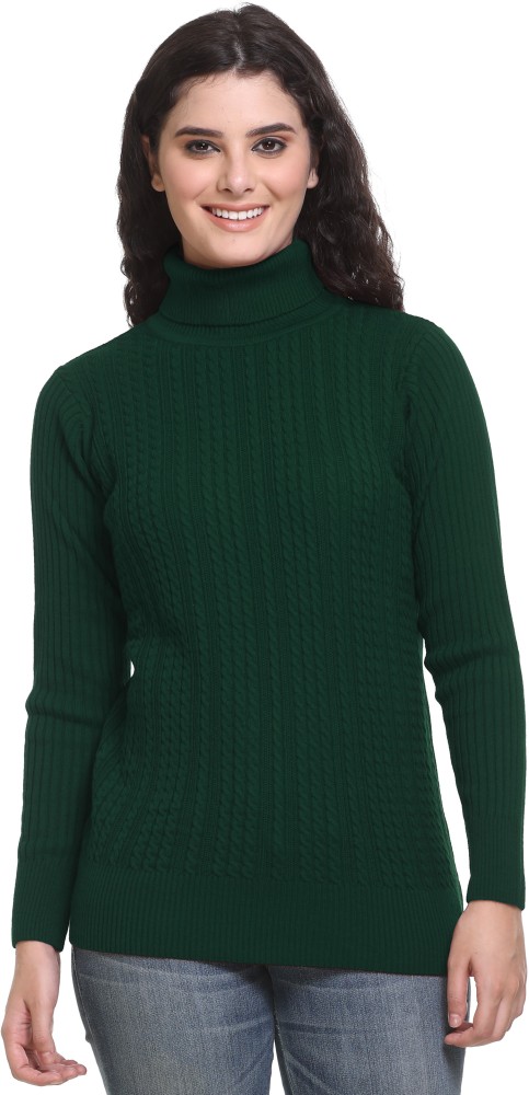 Godfrey Women Light Green Faux Fur Banded Collar Sweater - M