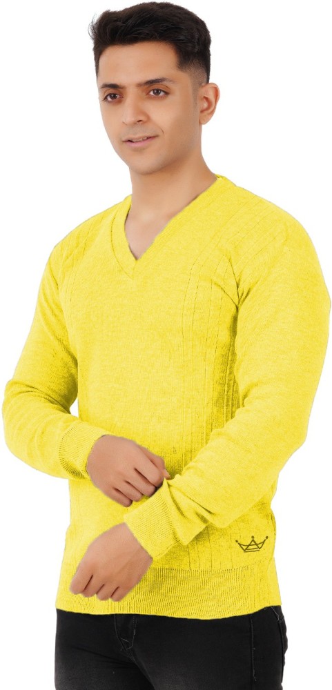 Men's yellow v neck on sale sweater