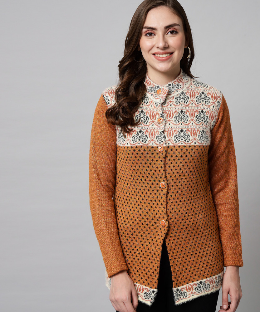 DRESSOFY Printed Collared Neck Casual Women Orange Sweater - Buy DRESSOFY  Printed Collared Neck Casual Women Orange Sweater Online at Best Prices in  India | Flipkart.com