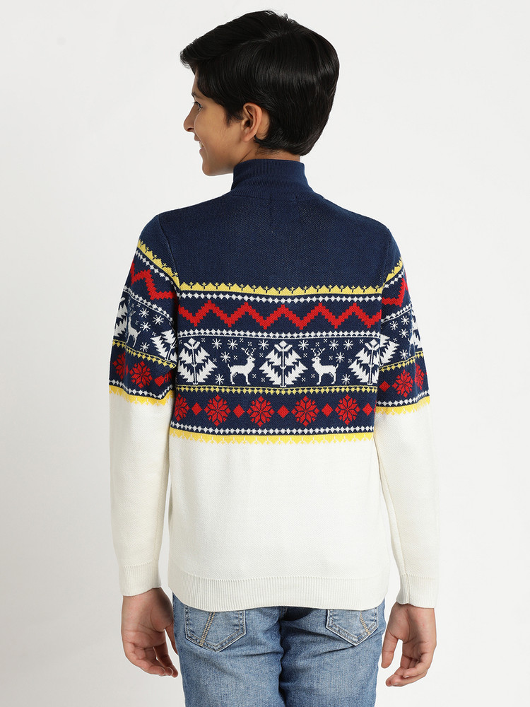 INDIAN TERRAIN Graphic Print High Neck Casual Boys Blue Sweater
