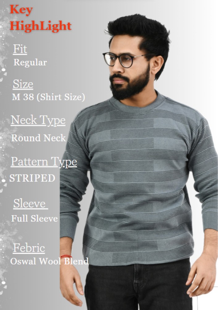 manra Striped Round Neck Casual Men Grey Sweater Buy manra