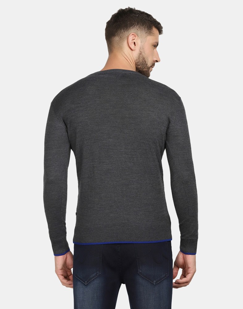 V-Neck Charcoal Solid Sweater - Savior