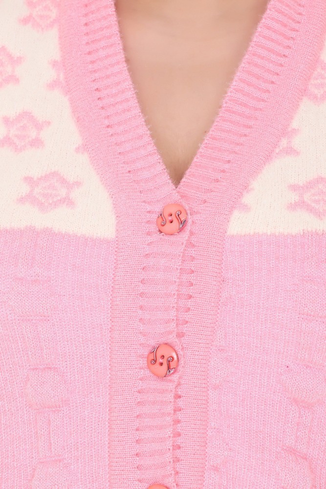 PIPASA WOMEN Woven V Neck Casual Women Pink Sweater - Buy PIPASA