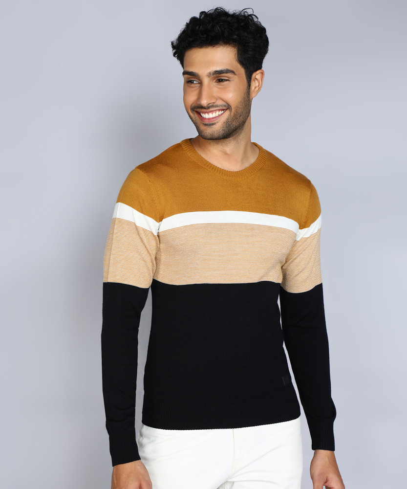 WROGN Striped Round Neck Casual Men Yellow Sweater - Buy WROGN Striped  Round Neck Casual Men Yellow Sweater Online at Best Prices in India |  Flipkart.com